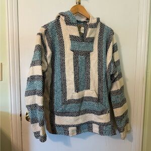 Blue and White Striped Baja Hoodie Medium